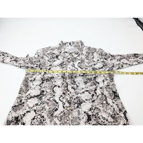 Calvin Klein Snake Print Long Sleeve Button Up Collared Blouse Top Size Medium - Picture 3 of 7
